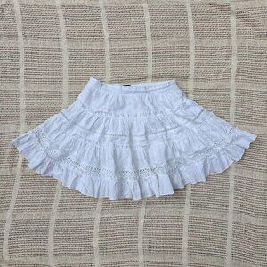 Ruffled Lacey Tiered White Mini Skirt